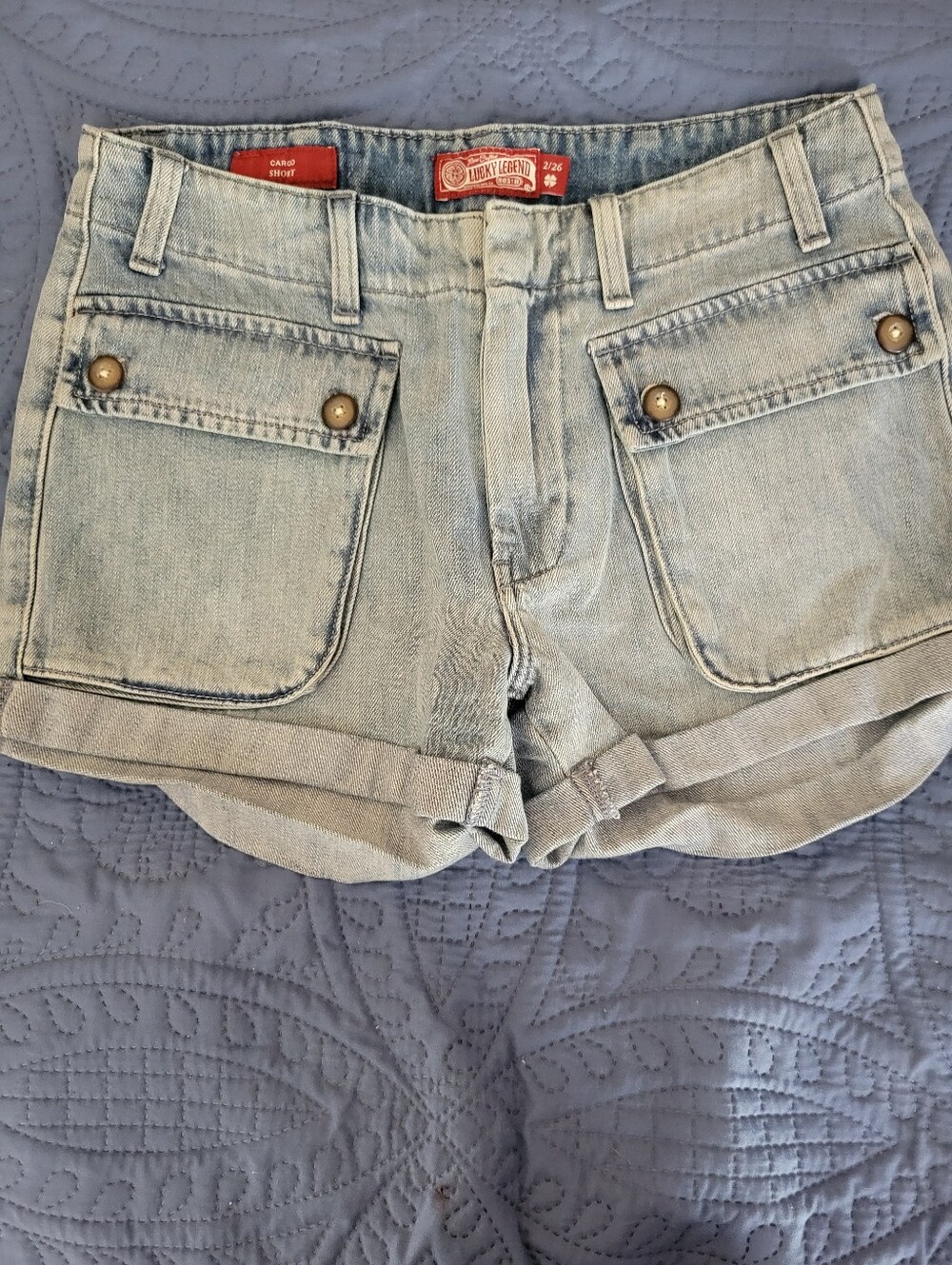 Lucky Brand Washed Light Blue Denim Cargo Shorts